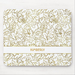 Line Drawing Gold Floral Damasks White Background Mouse Mat