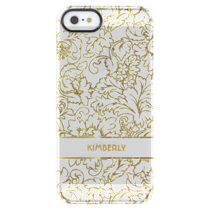 Line Drawing Gold Floral Damasks White Background Clear iPhone SE/5/5s Case