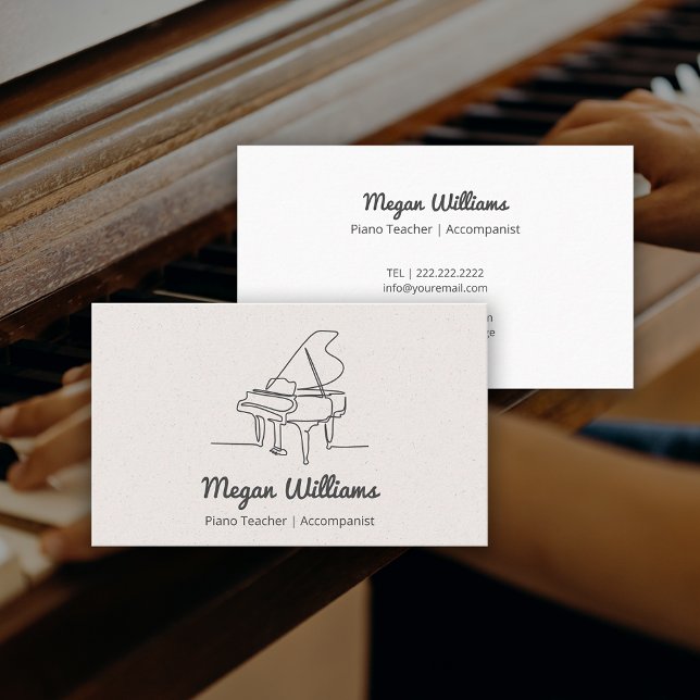Line Drawing Grand Piano Teacher Music Lesson Business Card (Line Drawing Grand Piano Teacher Music Lesson Business Card)