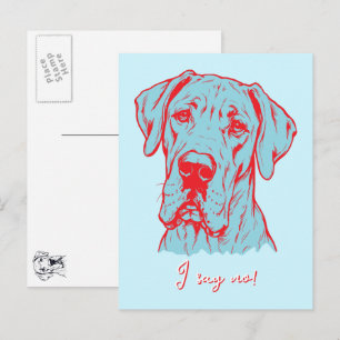 Line Drawing Great Dane Portrait  Postcard
