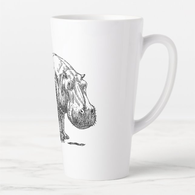 Line Drawing Hippopotamus Black and White Latte Mug (Right)