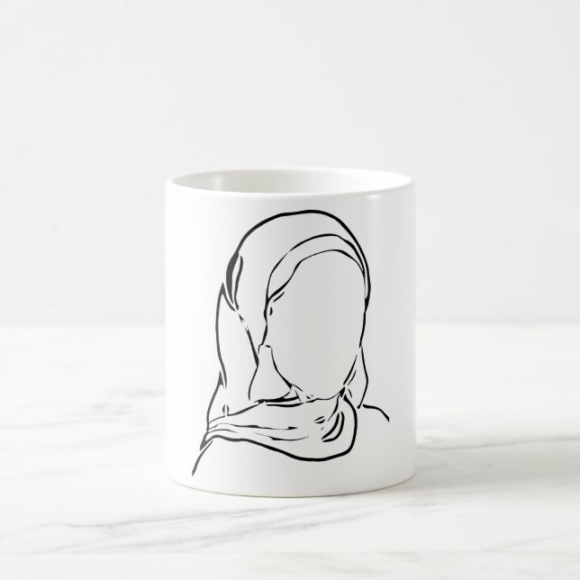 Line Drawing Muslim Girl Hijab Arab Woman Isolated Coffee Mug (Center)