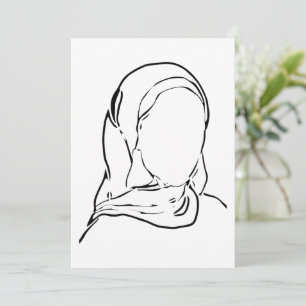 Line Drawing Muslim Girl Hijab Arab Woman Isolated Holiday Card