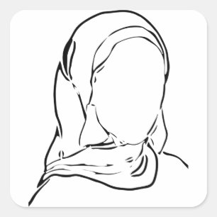 Line Drawing Muslim Girl Hijab Arab Woman Isolated Square Sticker