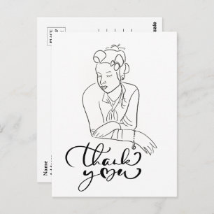 LINE DRAWING of 1940s Woman Thank You  Postcard
