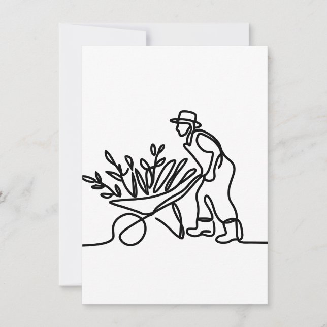 line drawing of a farmer or gardener invitation (Front)