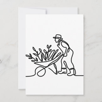 line drawing of a farmer or gardener invitation