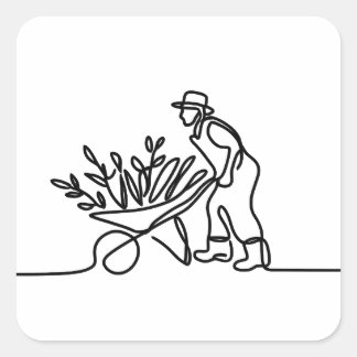 line drawing of a farmer or gardener square sticker