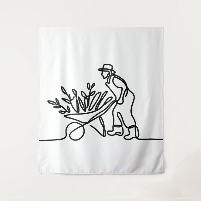 line drawing of a farmer or gardener tapestry (Front)