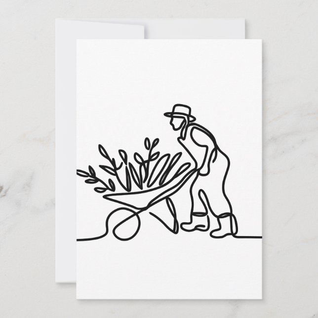 line drawing of a farmer or gardener thank you card (Front)