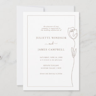 Line Drawing Rose Flower Wedding Invitation