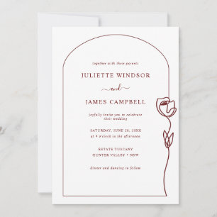 Line Drawing Rose Flower Wedding Invitation