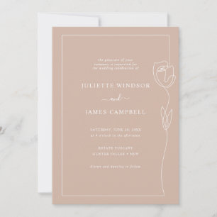 Line Drawing Rose Flower Wedding  Invitation