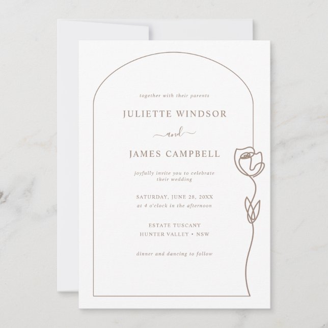 Line Drawing Rose Flower Wedding Invitation (Front)