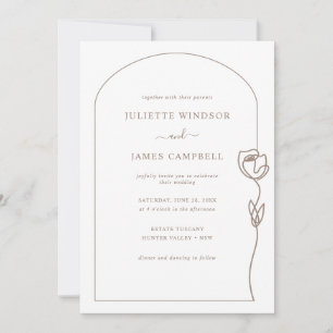 Line Drawing Rose Flower Wedding Invitation
