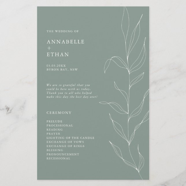 Line Drawing Sage Foliage Ceremony Program (Front)