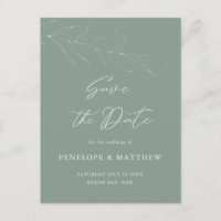 Line Drawing Sage Foliage Save the Date Postcard
