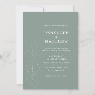 Line Drawing Sage Foliage Wedding Invitation