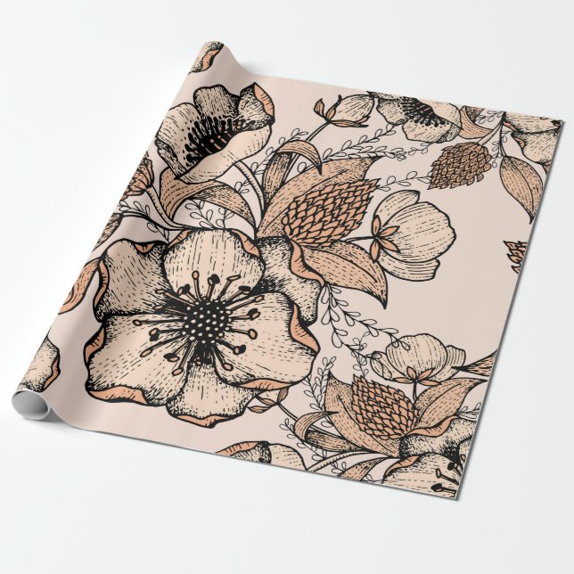 Line drawing seamless pattern. Light colors. Vinta Wrapping Paper (Unrolled)