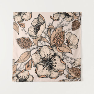 Line drawing seamless pattern. Light colours. Vint Tapestry