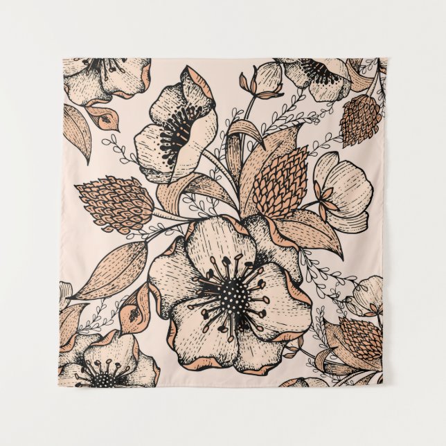 Line drawing seamless pattern. Light colours. Vint Tapestry (Front)