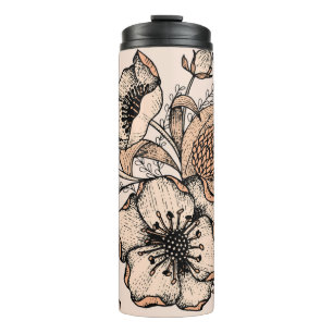 Line drawing seamless pattern. Light colours. Vint Thermal Tumbler