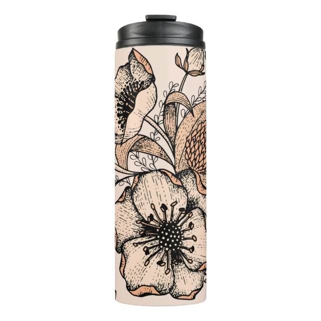 Line drawing seamless pattern. Light colours. Vint Thermal Tumbler (Front)