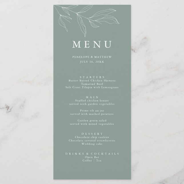 Line Drawing Sketch Foliage Sage Menu (Front)