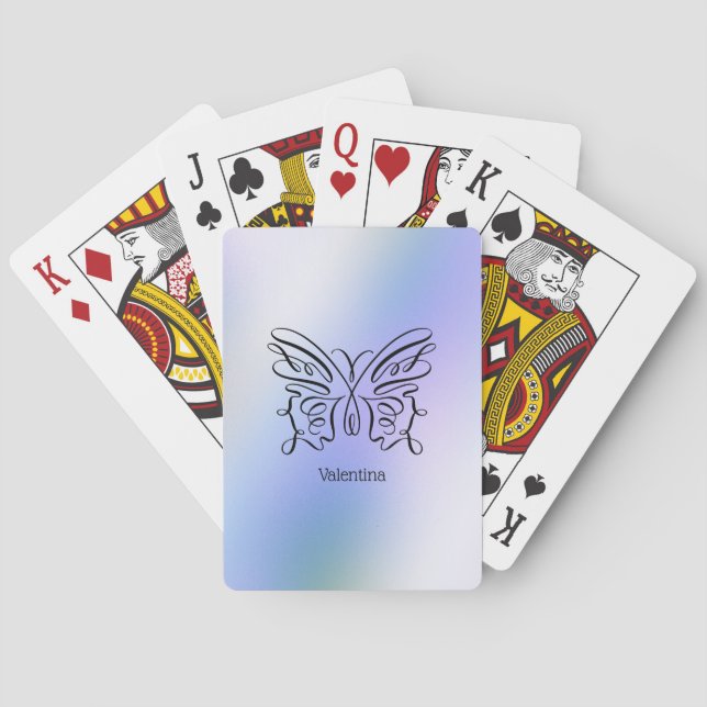Line Drawn Blue Purple Butterly Holographic Playing Cards (Back)