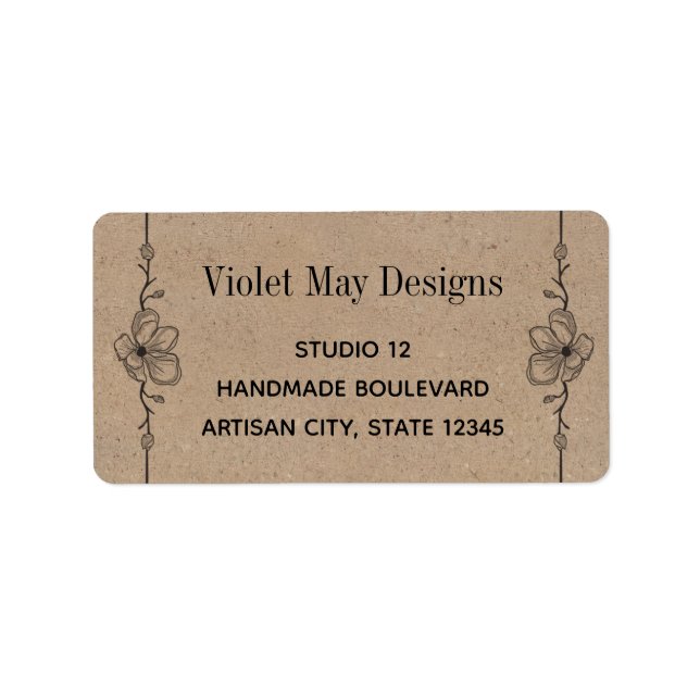Line Drawn Floral Border Rustic Kraft Look Address Label (Front)