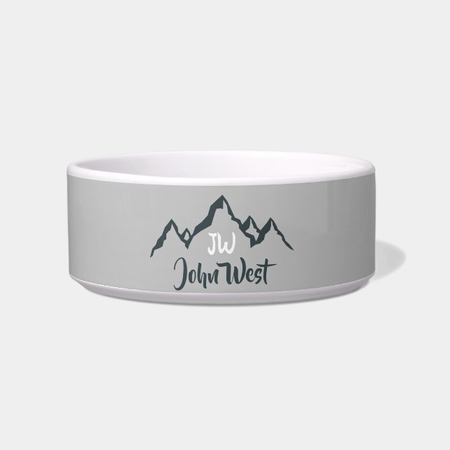 Line drawn mountain range personalizable monogram bowl (Front)