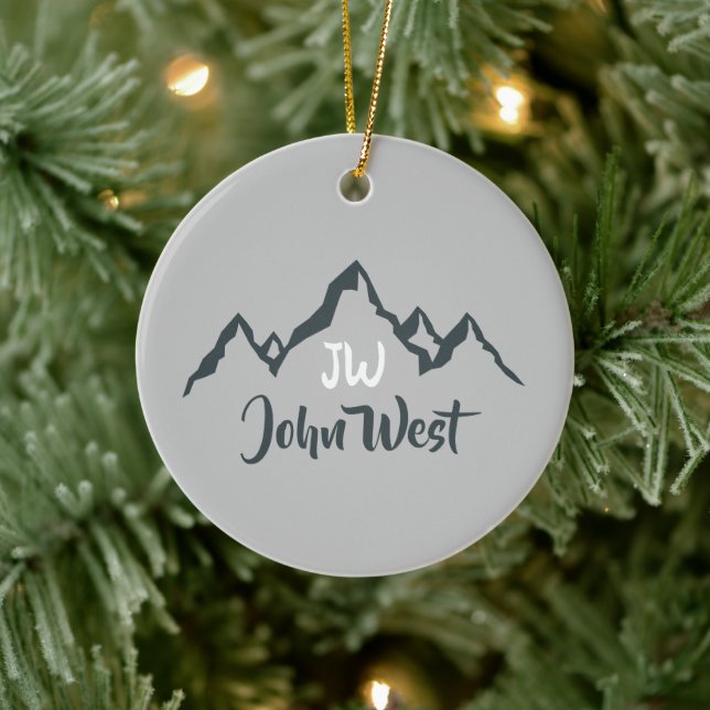 Line drawn mountain range personalizable monogram ceramic tree decoration (Tree)