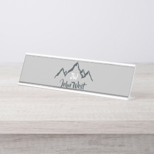 Line drawn mountain range personalizable monogram desk name plate