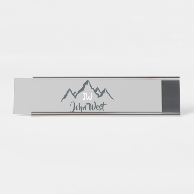 Line drawn mountain range personalizable monogram desk name plate (Front)