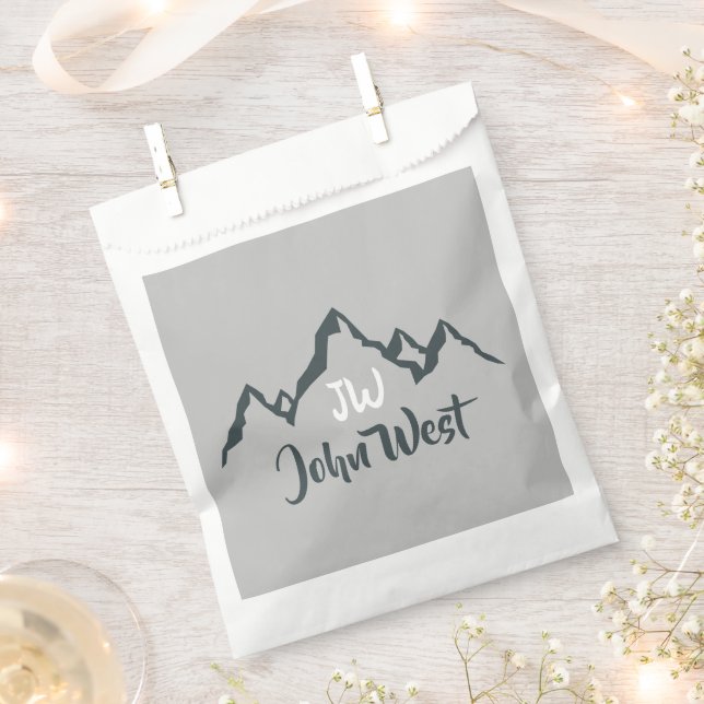 Line drawn mountain range personalizable monogram favour bags (Clipped)