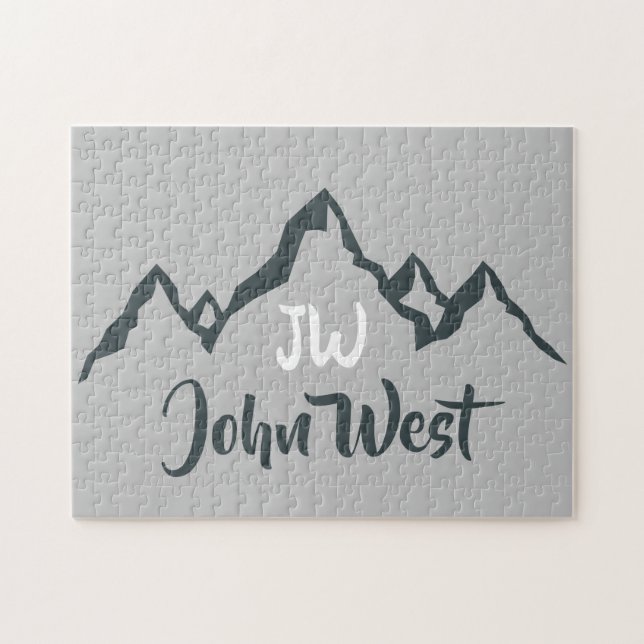 Line drawn mountain range personalizable monogram jigsaw puzzle (Horizontal)