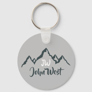 Line drawn mountain range personalizable monogram key ring