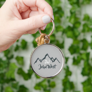 Line drawn mountain range personalizable monogram key ring