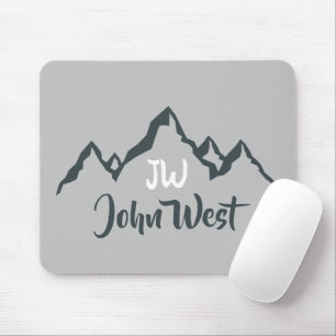 Line drawn mountain range personalizable monogram mouse mat