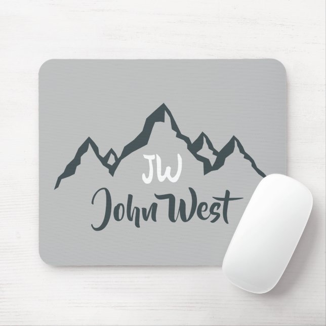 Line drawn mountain range personalizable monogram mouse mat (With Mouse)