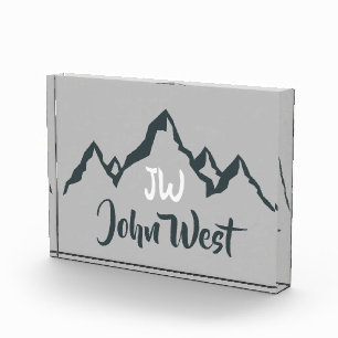 Line drawn mountain range personalizable monogram photo block