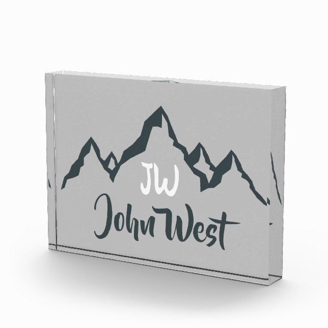 Line drawn mountain range personalizable monogram photo block (Right)