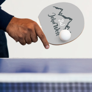 Line drawn mountain range personalizable monogram ping pong paddle