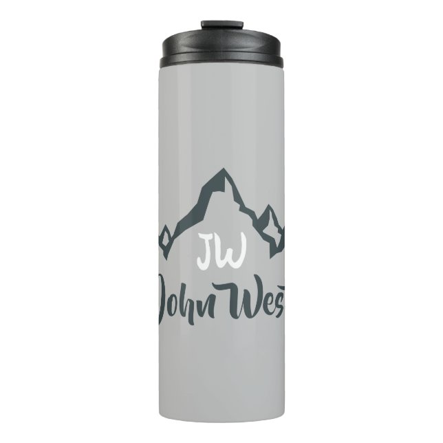 Line drawn mountain range personalizable monogram thermal tumbler (Front)