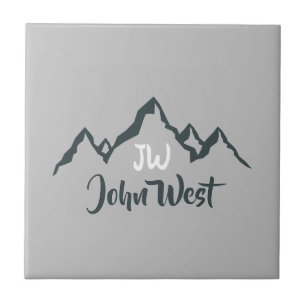 Line drawn mountain range personalizable monogram tile