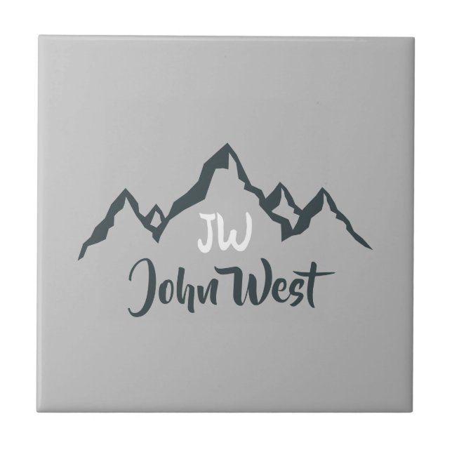 Line drawn mountain range personalizable monogram tile (Front)