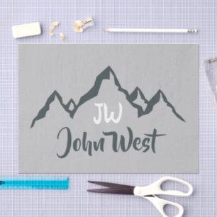 Line drawn mountain range personalizable monogram tissue paper
