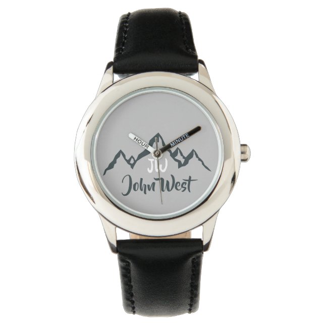 Line drawn mountain range personalizable monogram watch (Front)