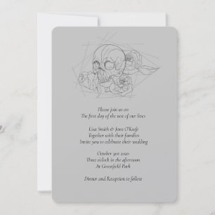 Line Drawn Skull and Roses Wedding Invitations