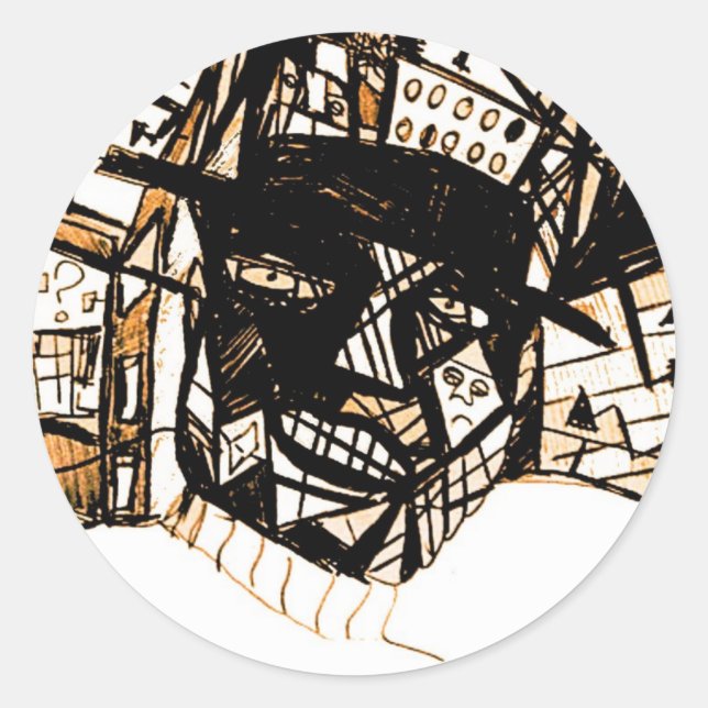 line face white classic round sticker (Front)